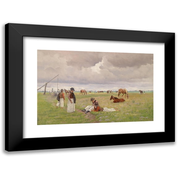 Hermann Reisz 14x11 Black Modern Framed Museum Art Print Titled - Young Shepherds in the Puszta