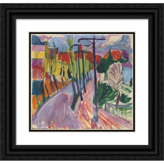 Hermann Scherer 21x20 Black Ornate Framed Double Matted Museum Art Print Titled: Road with Trees (Near the Freidorf) (1927)