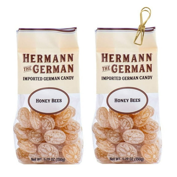 Hermann the German Honey Bees Bavarian Hard Candy 5.29 oz. X 2 with Bonus Vintage Design Metallic Bag Clip (3-Pc Set)