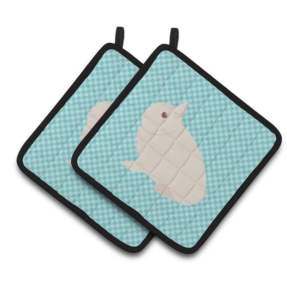 Hermelin Rabbit Blue Check Pair of Pot Holders - Blue