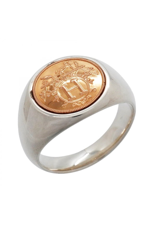 Pre-Owned Hermes Ex-Libris Ring, 18KPG Pink Gold, Sterling Silver 925, Size 60, Men's, P3276201
