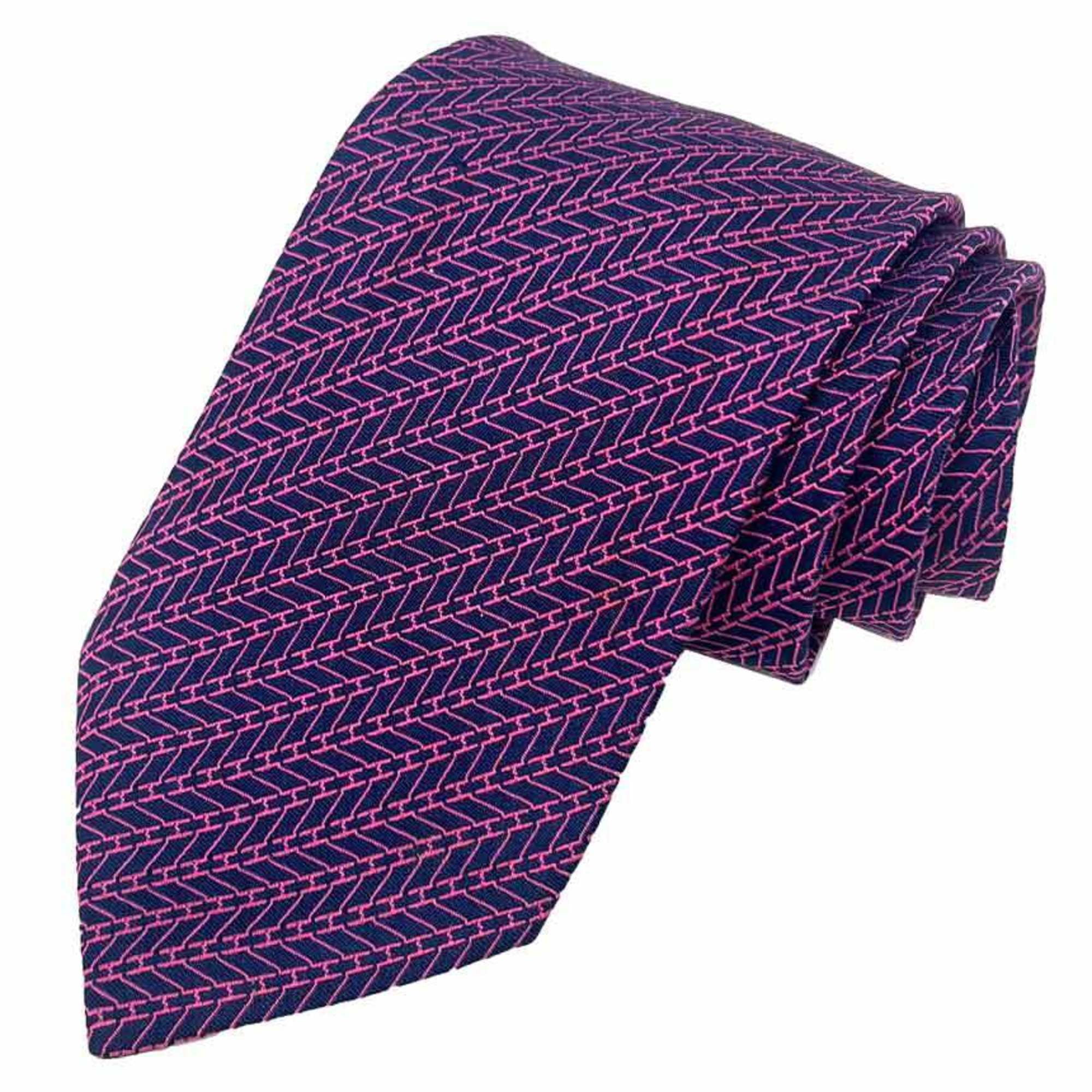 Pre-Owned Hermes HERMES tie H pattern 100% silk navy x pink men's