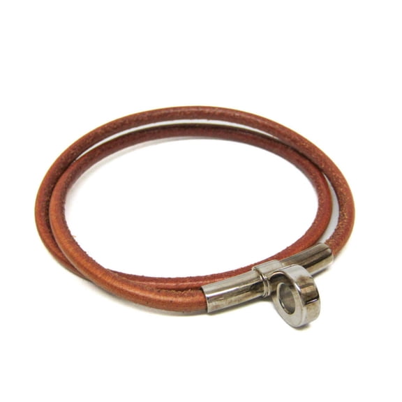 Pre-Owned Hermes Kite Choker Leather,Metal Bangle Brown,Silver (Good)