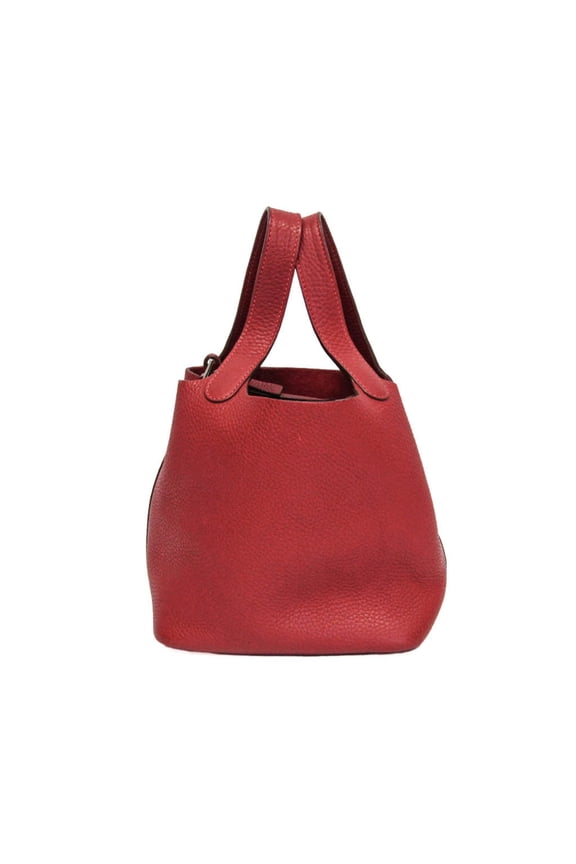 Pre-Owned Hermes Picotin PM Men,Women Taurillon Clemence Leather Handbag Red Color