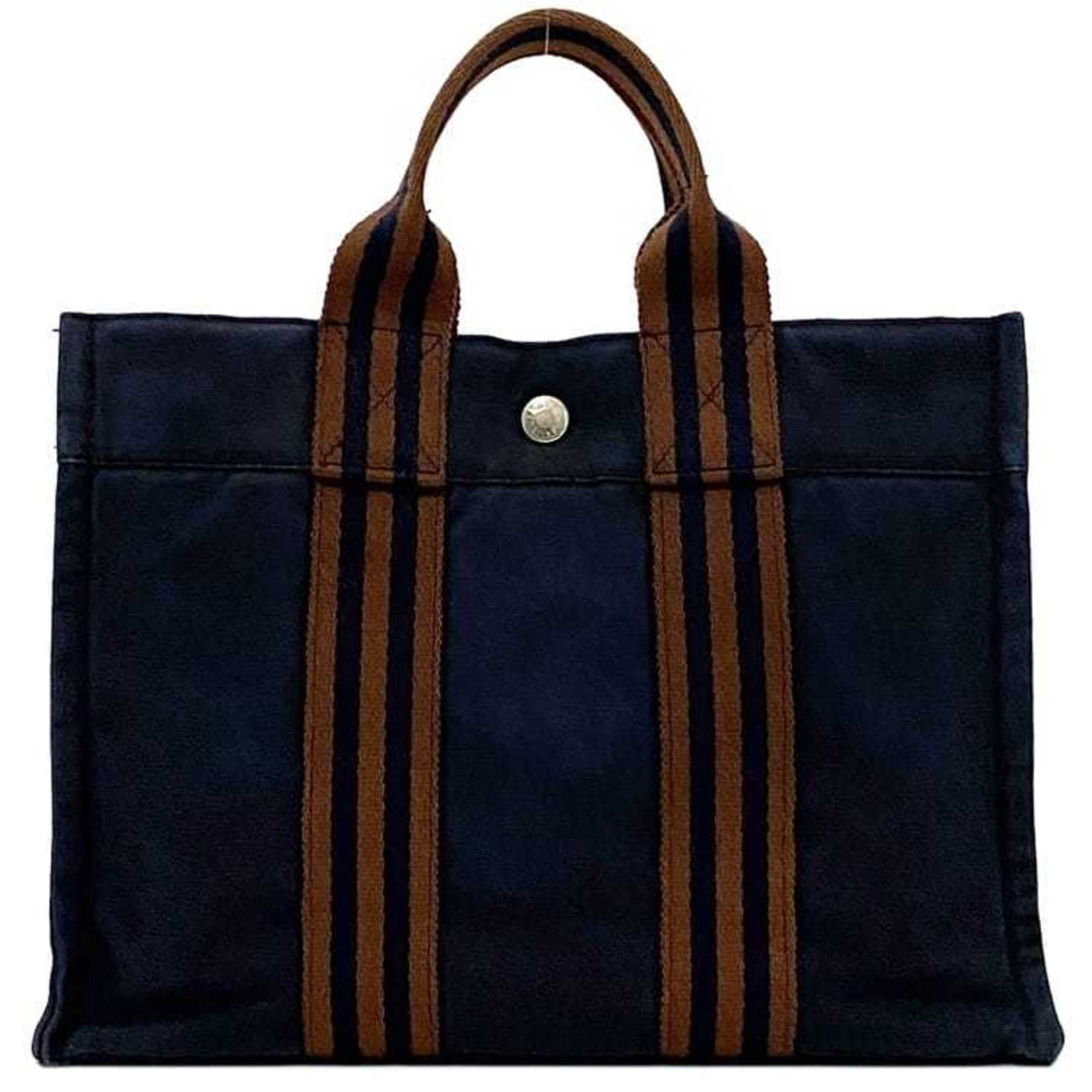 Pre-Owned Hermes handbag Foulet PM ec-21539 navy bag canvas HERMES men ...