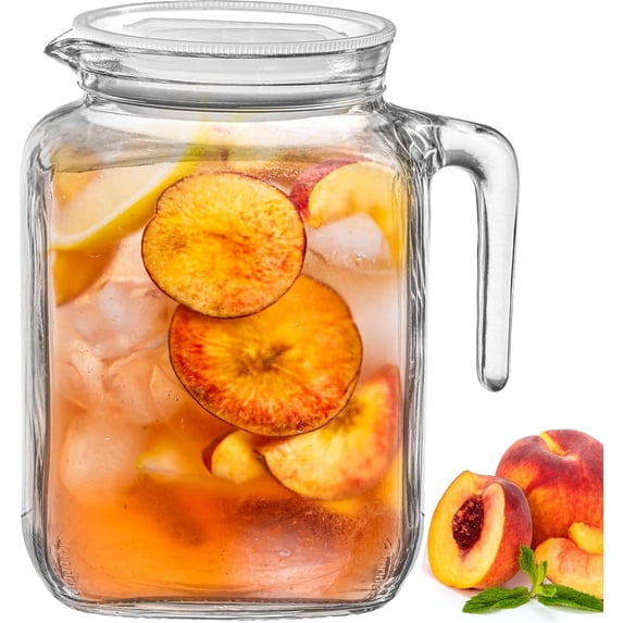 Ice Tea Pitcher Set Hermetic Seal Glass Pitcher with Airtight Lid & Spout - 68oz Water ...
