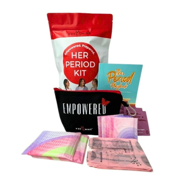 Hermine First Period Bundle Playbook and 16 Piece Toiletry Kit for Teen Girls Includes Pads, Wipes, Bag
