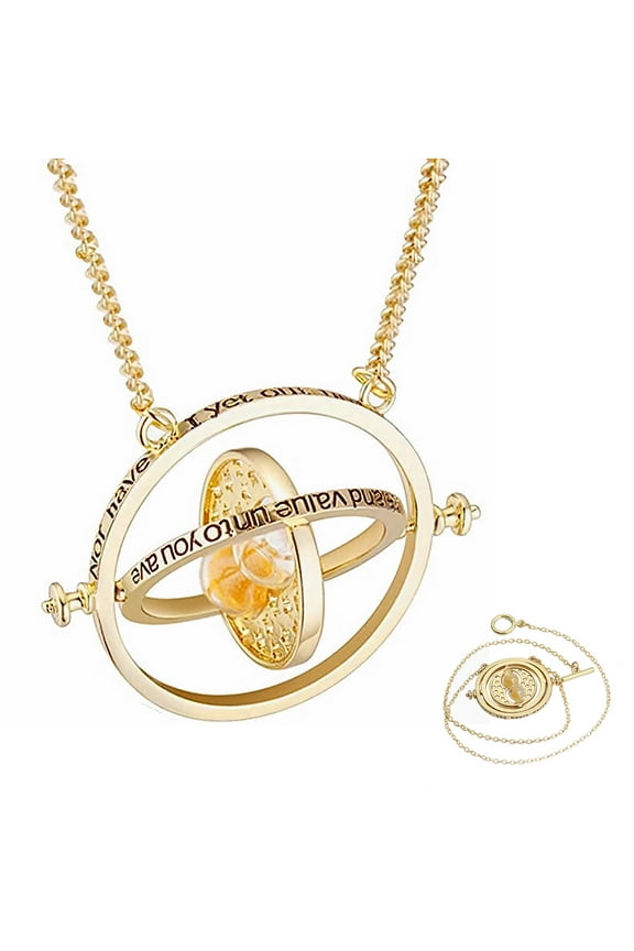 Hermione Rotating Time Turner Necklace Gold Hourglass Jewelry Gifts
