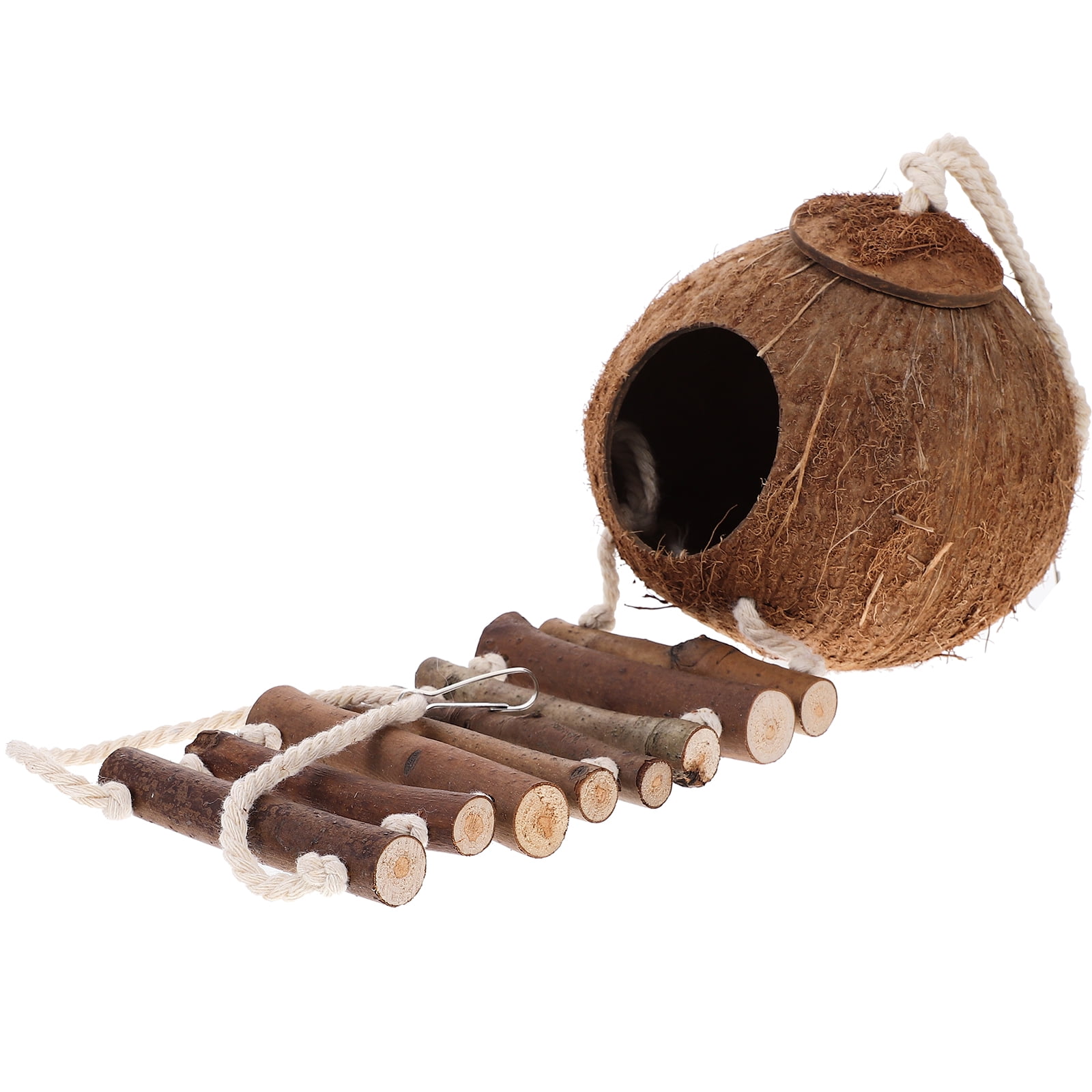 Hermit Crab Habitat Ladder Hut Cave with Hanging Ring Coconut Shell