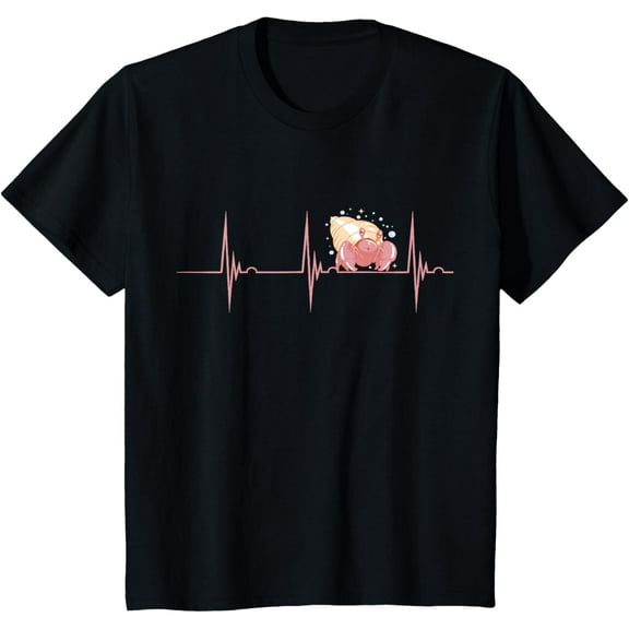Hermit Crab Heartbeat EKG Pulse Sea Animal Hermit Crab Lover T-ShirtMen's and women's gift, black and white T-shirt, size: Extra large S-4XL