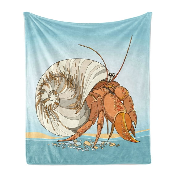 Hermit Crab Soft Flannel Fleece Throw Blanket, Doodle Style Coenobita Perlatus with Details, Cozy Plush for Indoor and Outdoor Use, 50" x 60", Blue Orange, by Ambesonne