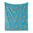 thumbnail image 1 of Hermit Crab Soft Flannel Fleece Throw Blanket, Sea Animals Theme with Seashells and Bubbles, Cozy Plush for Indoor and Outdoor Use, 70" x 90", Deep Sky Blue Amber, by Ambesonne, 1 of 5