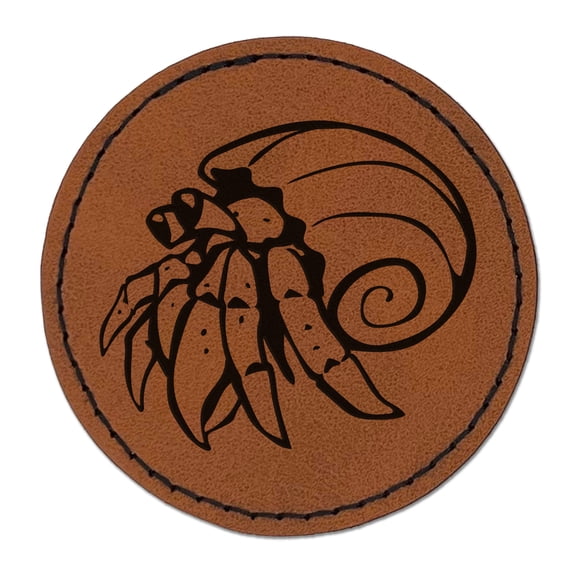 Hermit Crab Spiral Shell Crustacean 2.5" Faux Leather Round Engraved Iron-On Patch - Brown