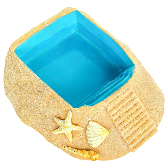 Hermit Crab Water Bowl with Climbing Ramp, Sand & Blue Plastic Hermit Crab Pool, Aquarium Decor