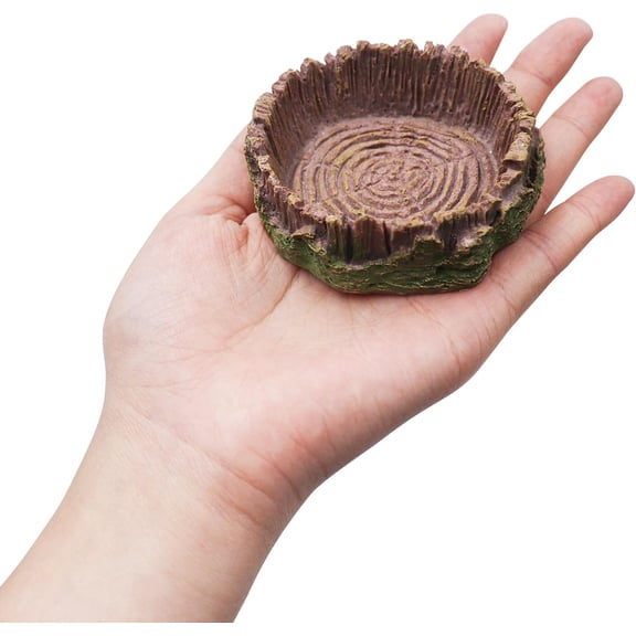 Hermit Crab Water Dish Food Bowl, Resin Tree Trunk Reptile Feeding Bowls, Tank Aquarium Accessories for Bearded Dragon Leopard Gecko Lizard Tortoise Snail Toad Frog