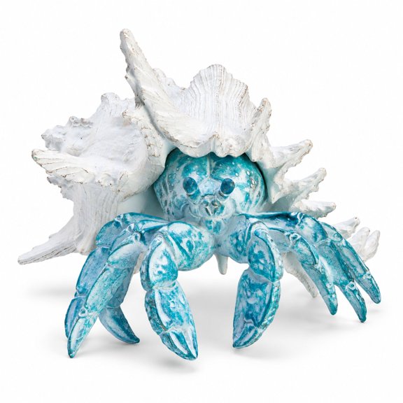 Hermit Crab with Shell Figurine, Blue Resin Coastal Statue for Home Office Shelf and Tabletop Decor