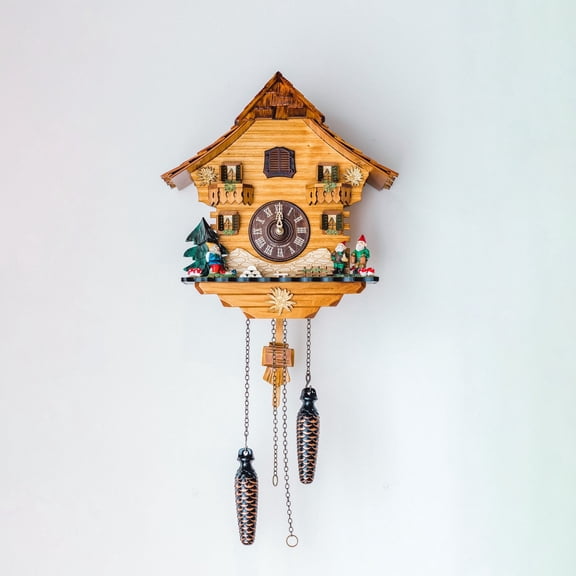 Hermle 18" Brown and Green Miniature Figurine Cuckoo Wall Clock