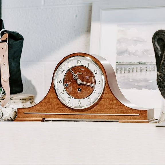 Hermle 21092030340 Stepney Mechanical Tambour Mantel Clock - Walnut