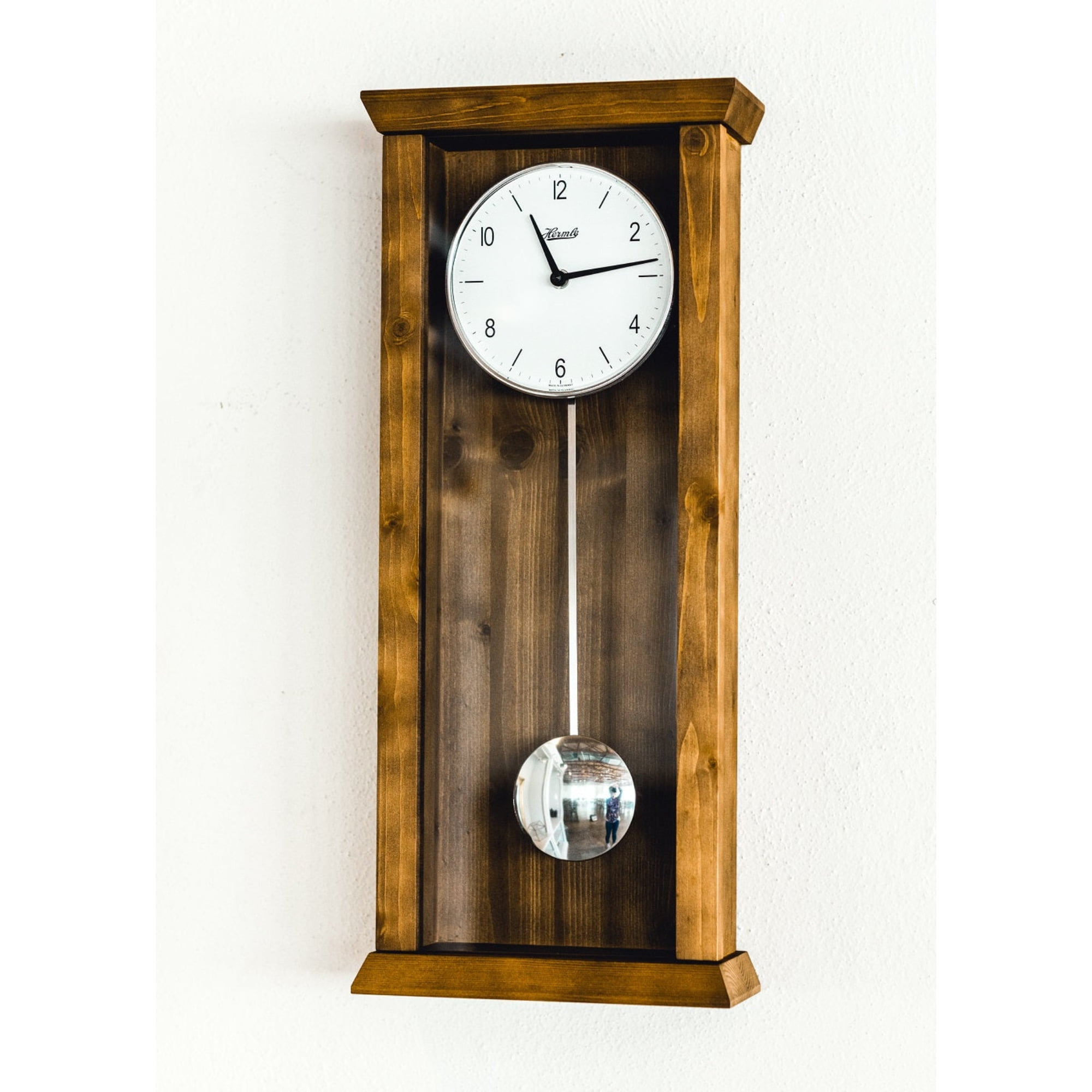 Hermle 22.5" Walnut Brown and White Rectangular Pendulum Wall Clock ...