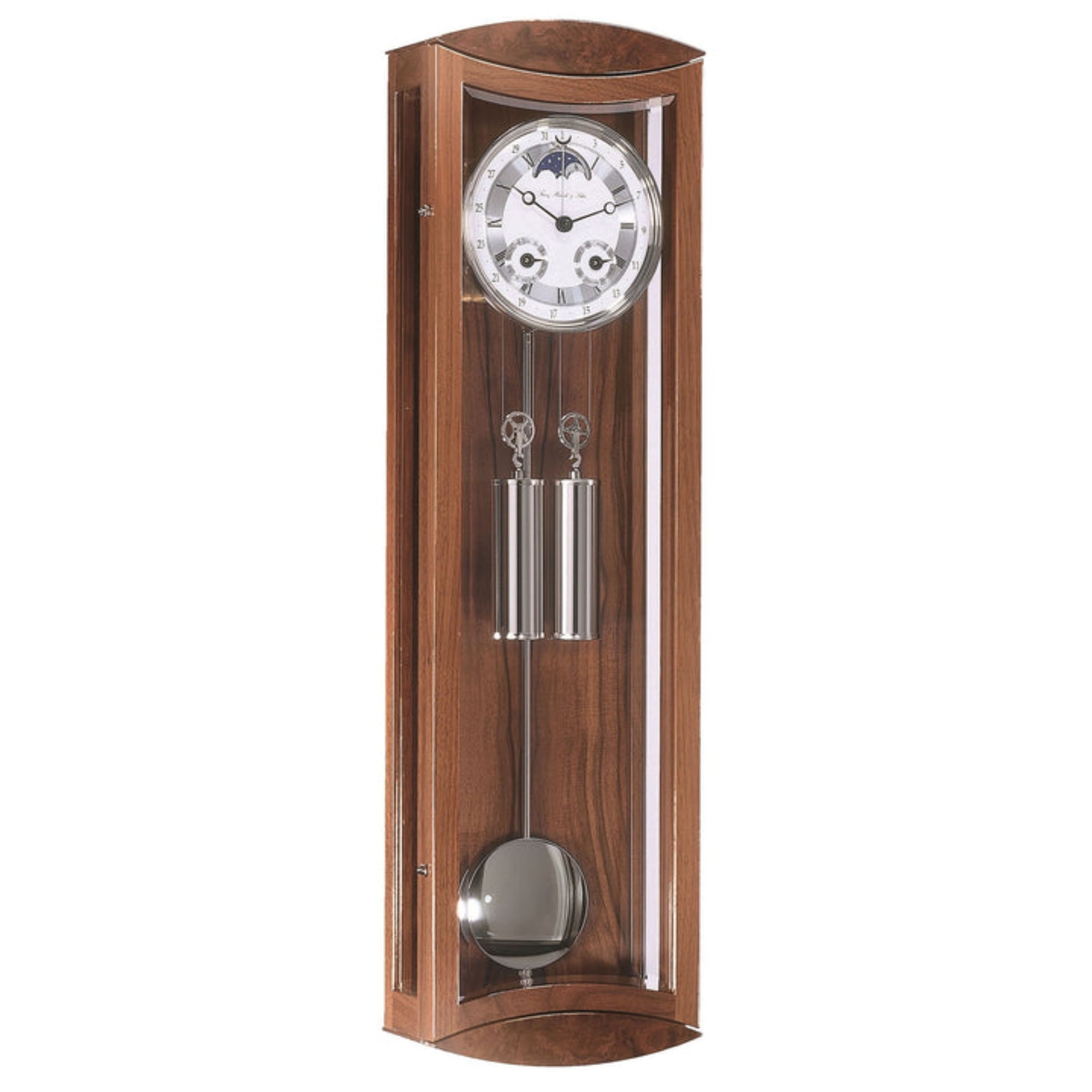 Walnut Finish Pendulum Wall Clock with Nickel Accents