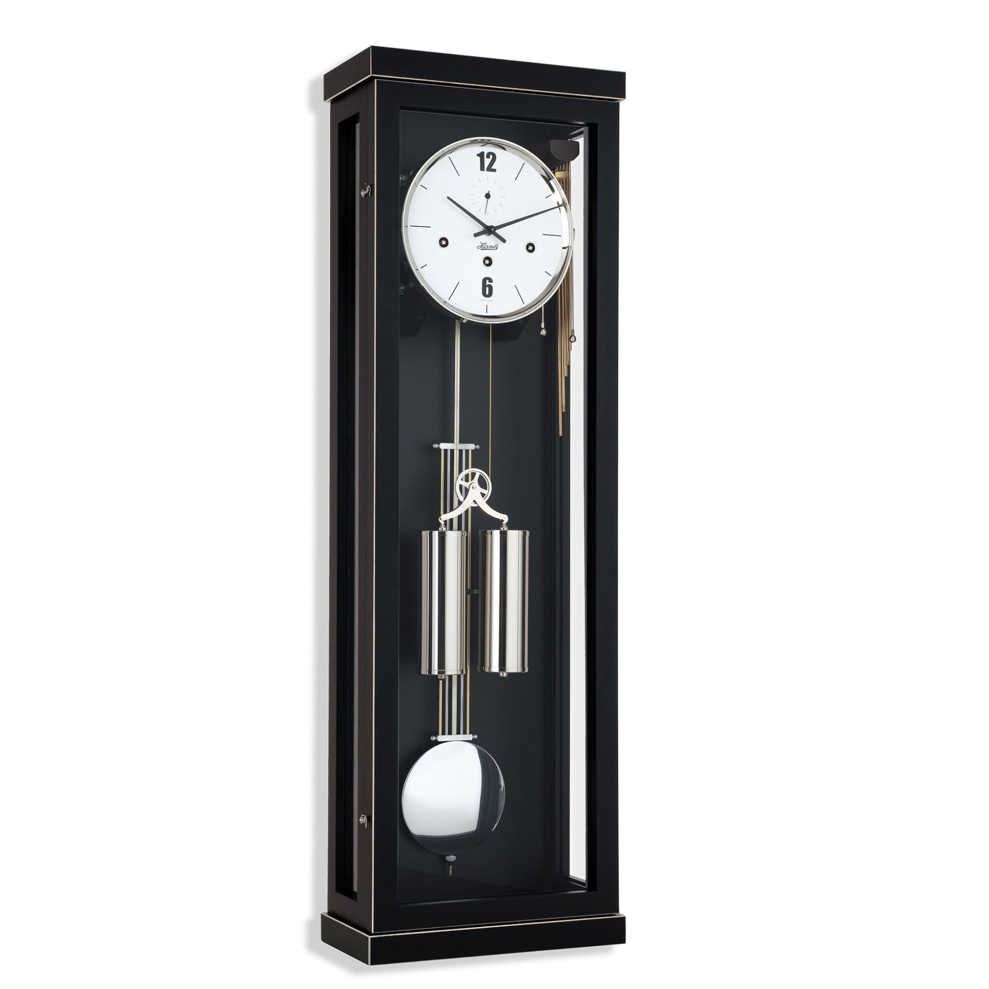 Hermle Black Forest Nickel-Plated Wall Clock with Glass Panels