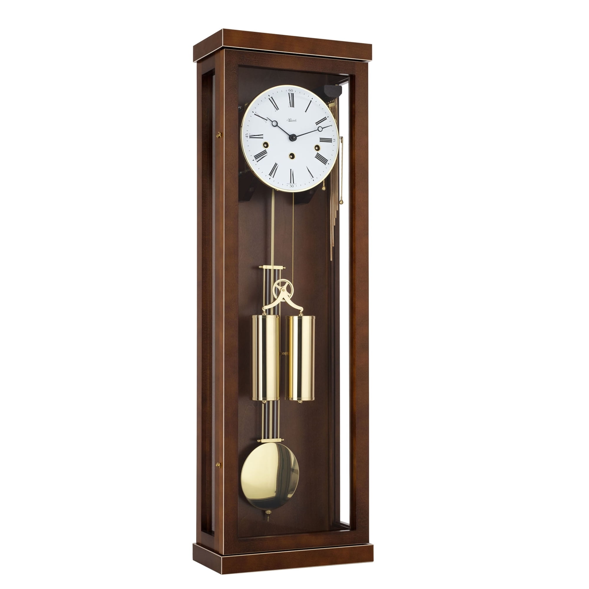 Walnut Brown Rectangular Regulator Pendulum Wall Clock