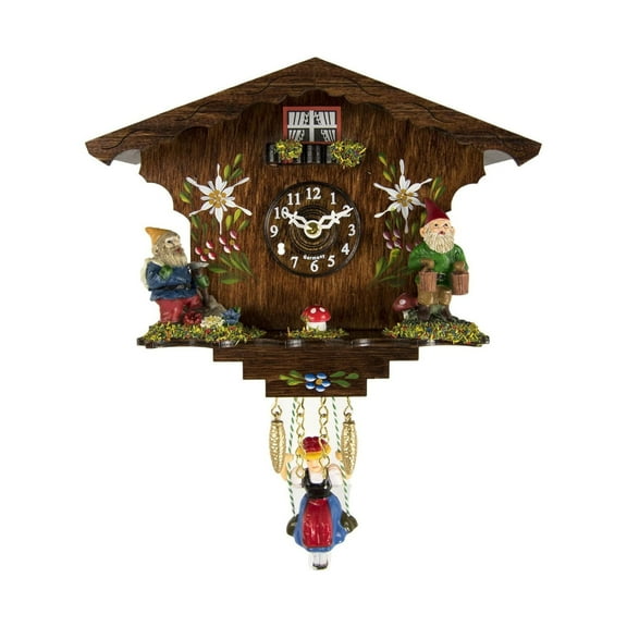 Hermle 8.5" Brown and Green Floral Swinging Girl Cuckoo Wall Clock