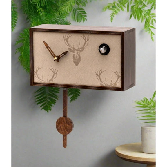 Hermle Rectangular Cuckoo Clock with Deer Dial - 9.5 - Brown