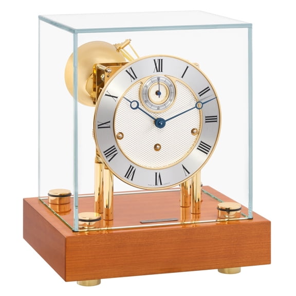 Hermle Rhombus Pattern Wooden Mantle Clock - 12" - Natural Brown and Brass Finish