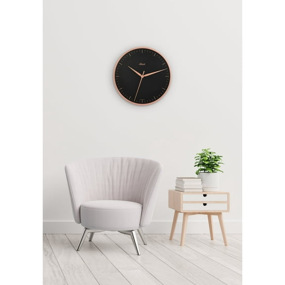 Hermle Round Wall Clock with Line Markers - 16" - Rose Gold and Black