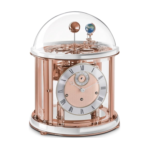 Hermle Westminster Chimes Calendar Mantle Clock - 14" - Rose Gold and White