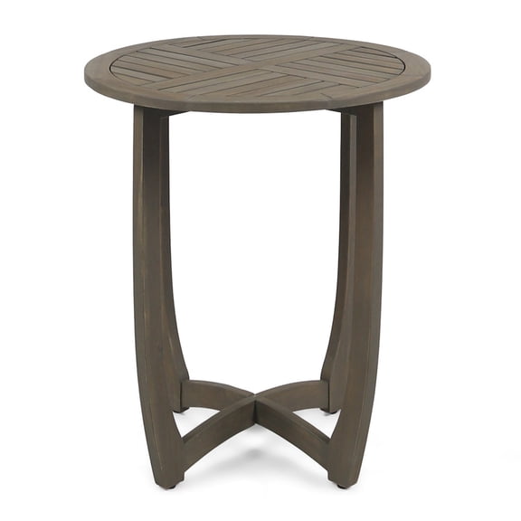 Hermosa 27.5" Circular Acacia Wood Bistro Table, Grey, Rustic Slat-Top Outdoor Patio Table