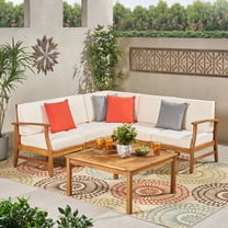 Hermosa 6 Piece Outdoor Acacia Wood Chat Set with Cushions, Teak Finish, Cream