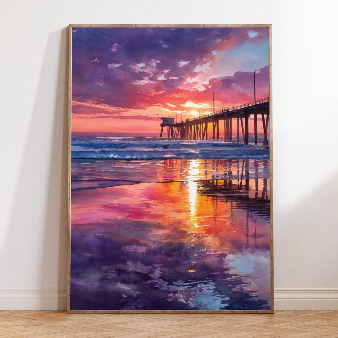 Hermosa Beach California Sunset Pier Coastal Wall Art, Unframed Paper ...