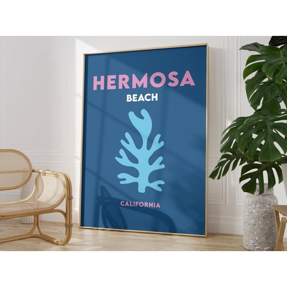 Hermosa Beach Print, Minimalist Print, California Beach Print, Bright Coloured Travel Print, Beach Print Home Decor #827, Unframed Poster Size 8x12
