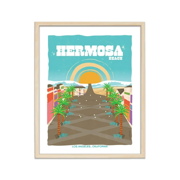 Hermosa Beach Retro Travel Poster, California Vintage Wall Art Print, Beach Surfing South Bay Wall Art, Modern Wall Decor, 8x12 UNFRAMED