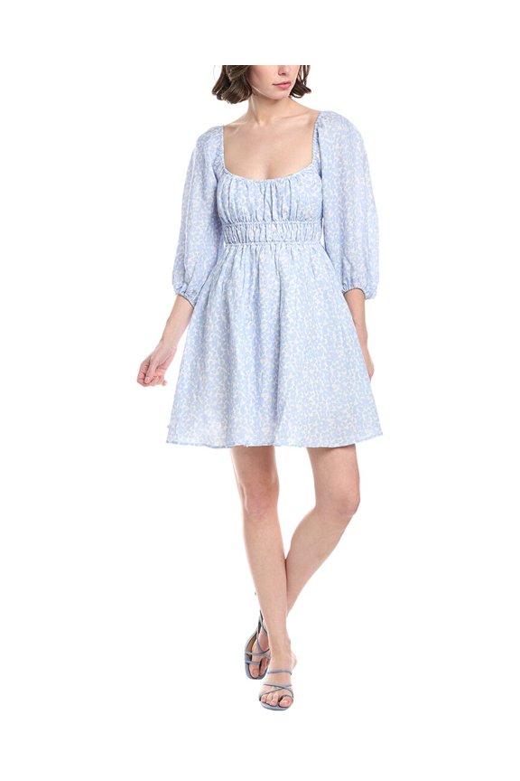 womens Lala Linen-Blend Mini Dress, l, Blue