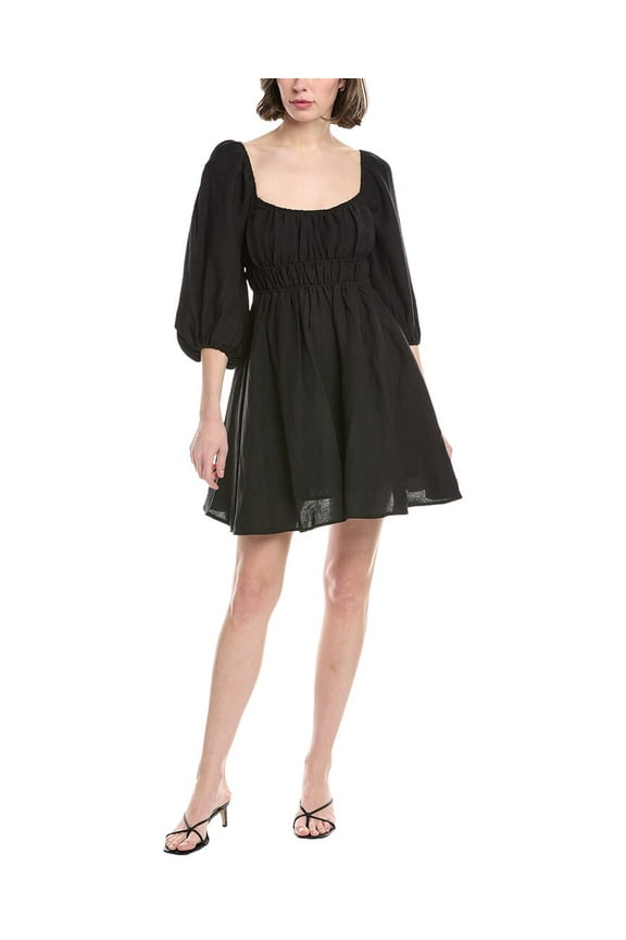 womens Lala Linen-Blend Mini Dress, s, Black