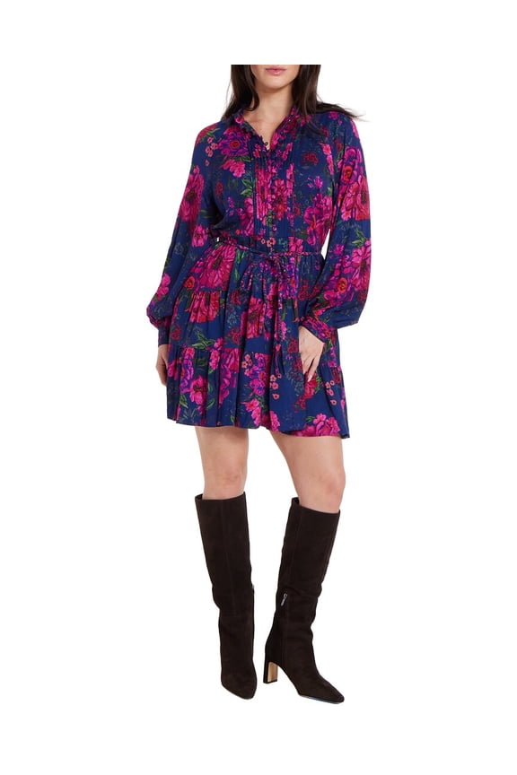 womens Louisa Tunic Belted Tie Mini Dress, xs, Purple