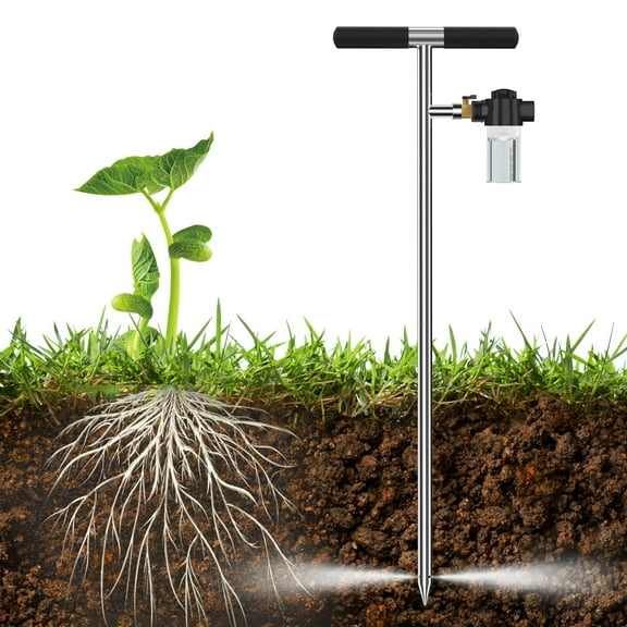 Hermsche Deep Root Tree Watering Tool, 32 Inch Stainless Steel Tree Watering Spike Tool Root Feeder with Fertilizer Bottle for Trees Irrigation System for Garden Plant Shrubs with Valve T-Handle