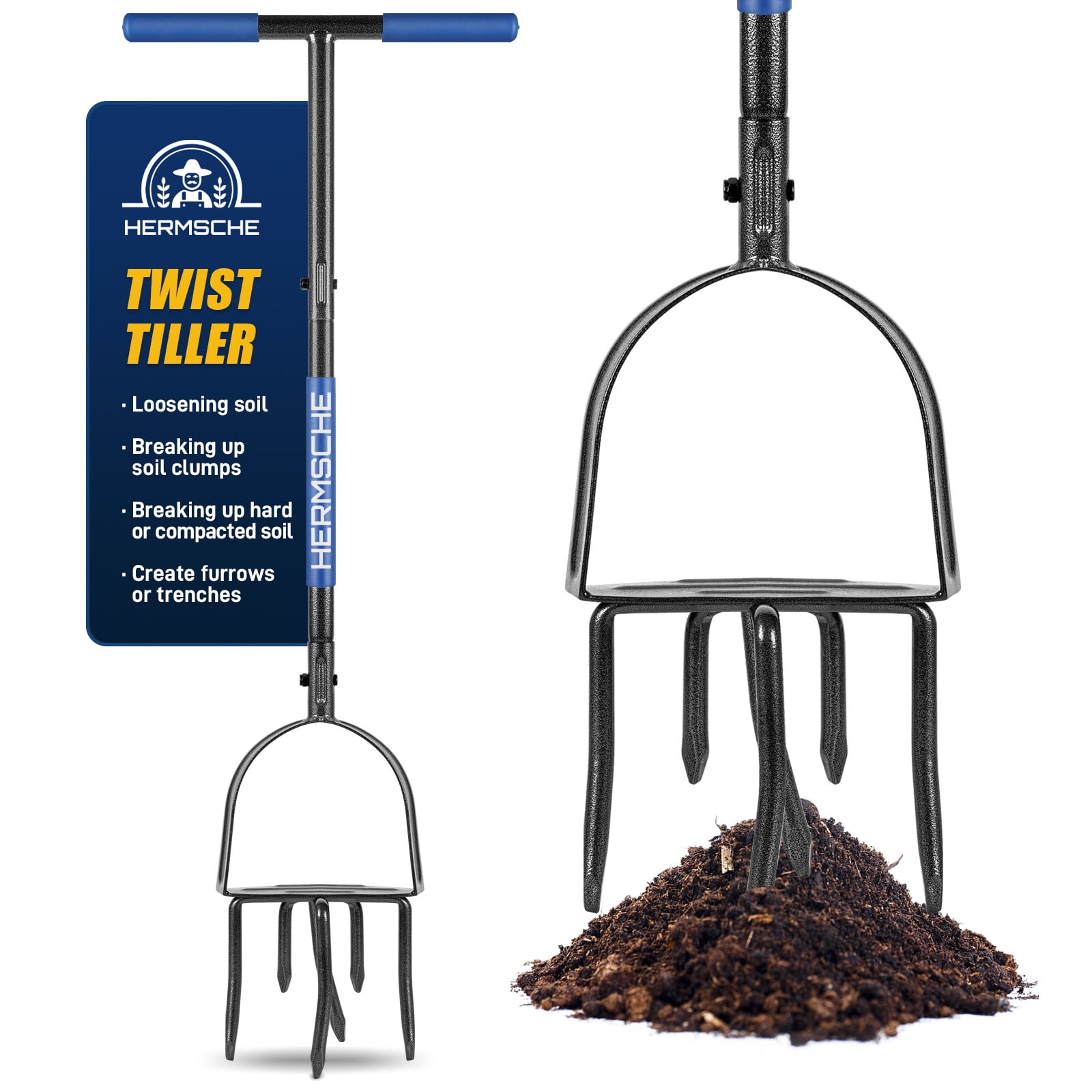 Hermsche Garden Tiller Manual Hand Tiller Garden Claw Cultivator Twist