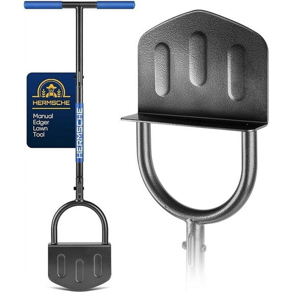 Hermsche Manual Edger Lawn Tool Half Moon Lawn Edger with T-Grip Sidewalk Lawn Grass Long Handled Step Edger Stainless Steel Manual Trimming Shovel,38.2inch.