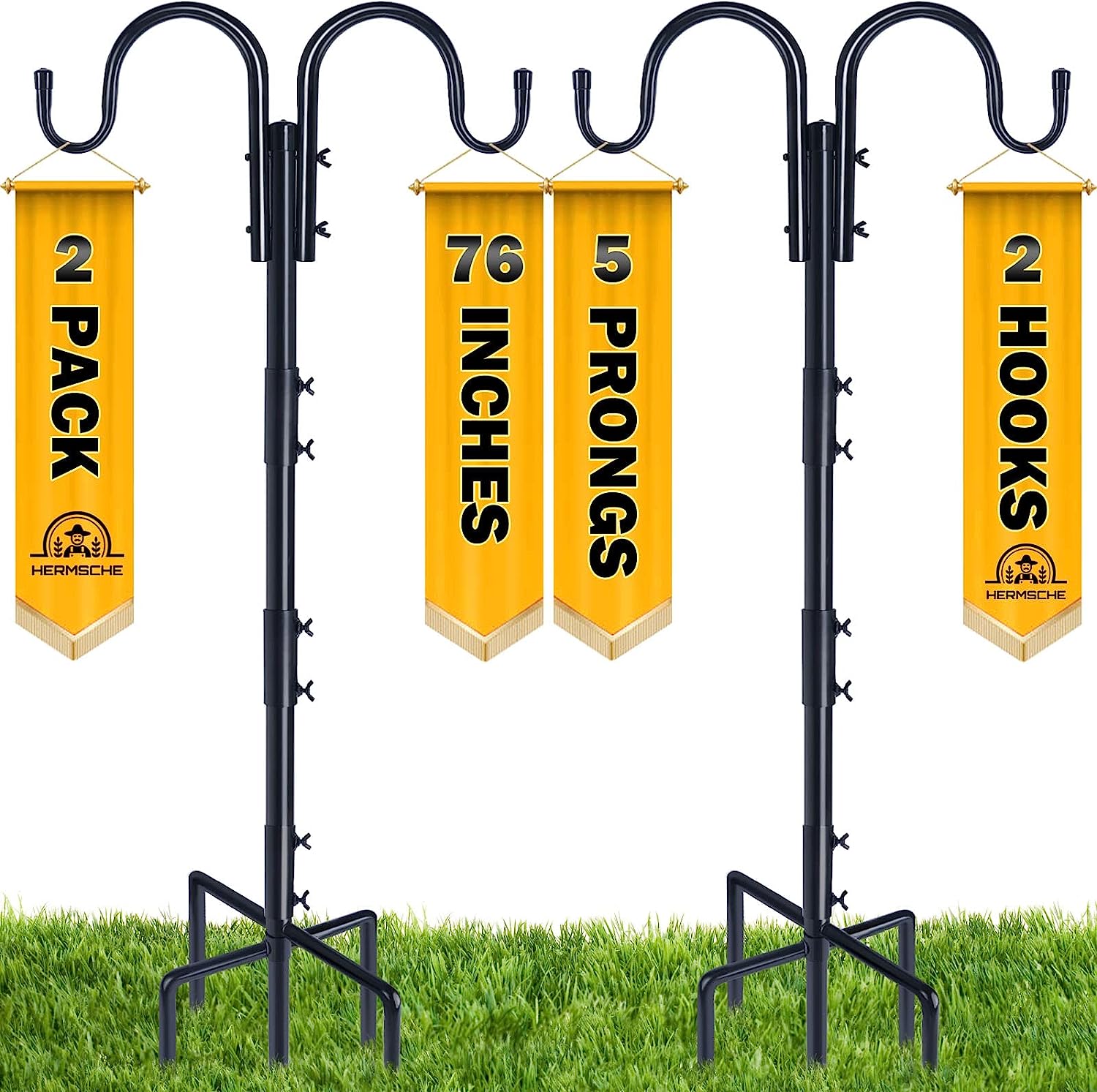 1/2pcs Shepherd Hook, 47in Tall, 5 Prong Base, Pawst Hummingbird Bird