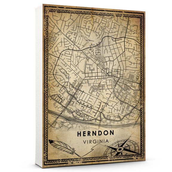 Herndon Vintage Map Prints Canvas, Virginia Map Art Canvas, Canvas, Herndon Map City style vintage Canvas , Canvas Wall Art, Street Map Artwork Canvas