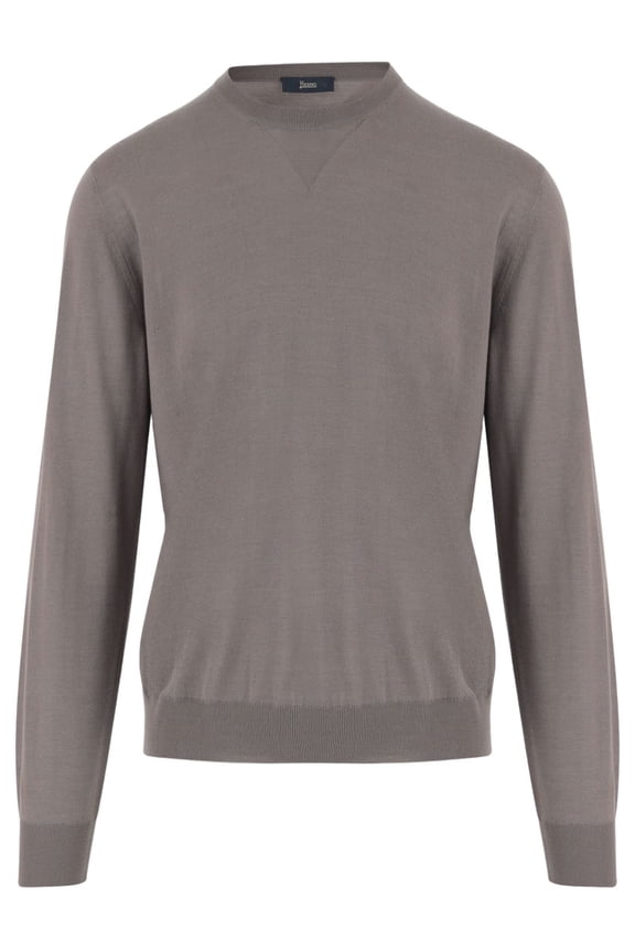Beige Wool Silk Crew Neck Knit (Men's)