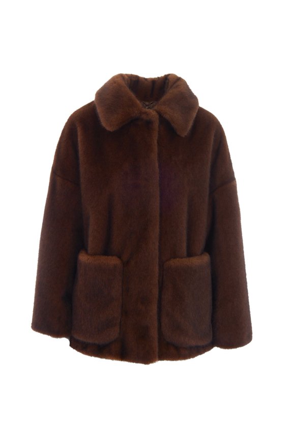 Dark Brown Soft Faux Fur Bomber Jacket (Women's)