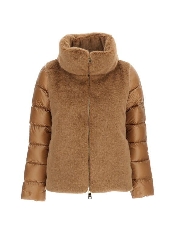 High Neck Faux Fur-Lined Down Jacket With Boxy Silhouette (Women's)