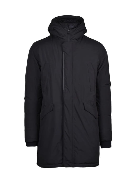 Insulated Black Down Parka With High Collar And Adjustable Hem (Men's)