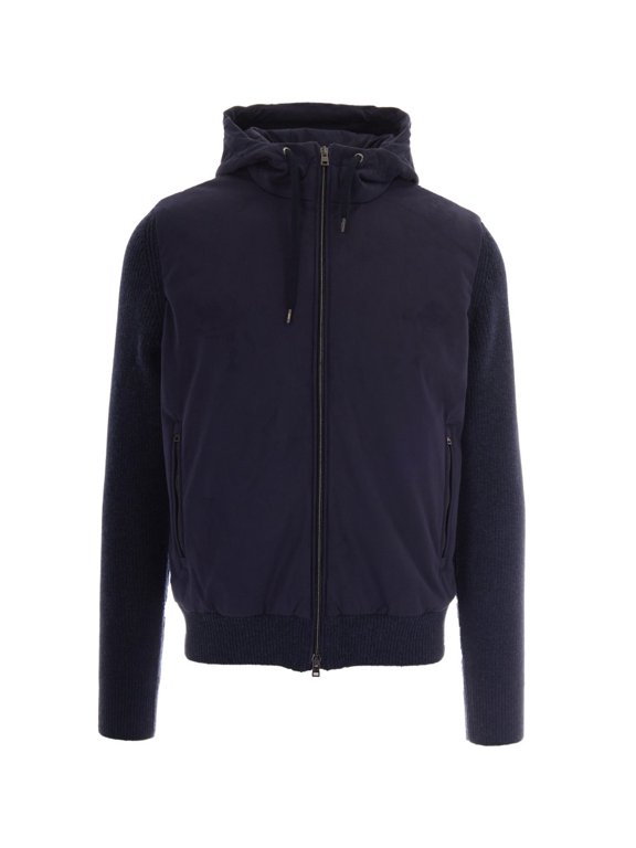 Navy Blue Full Zip Hooded Wool Jacket (Men's)