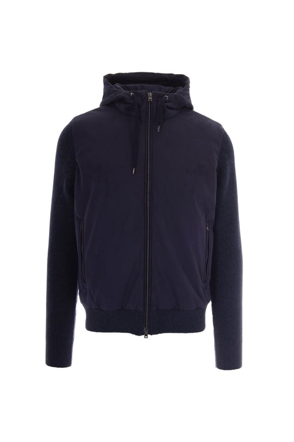 Navy Blue Full Zip Hooded Wool Jacket (Men's)